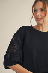 Black Lace Short Sleeve Top