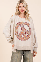 Oatmeal Patchwork Peace Sign Sweatshirt