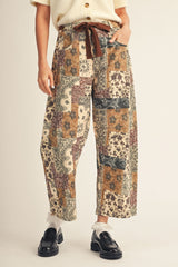 Flower Patchwork Print Barrell Pants