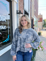 Casual Camo Print Fleece Long Sleeve Top