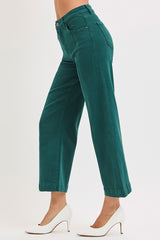 Joy's Hunter Green TC High Rise Crop Wide Leg Jeans