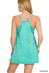 Crinkle Wash Mini Dress With Built In Romper