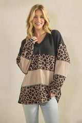 Leopard and Charcoal Colorblock Ribbed Raglan