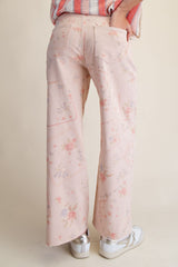Curvy Rose Cross Stitch Pattern Printed Pants