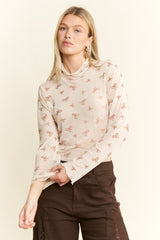 Curvy Taupe Bow Mesh Top