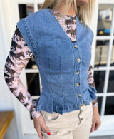 Denim Button Down Cap Sleeve Top