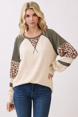 Olive and Leopard Contrast Raglan