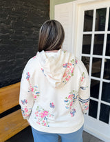 Curvy Ivory Floral Long Sleeve Hooded Pullover