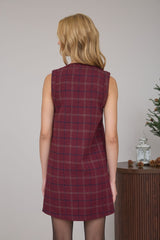 Plaid Tweed Button Down Sleeveless Dress