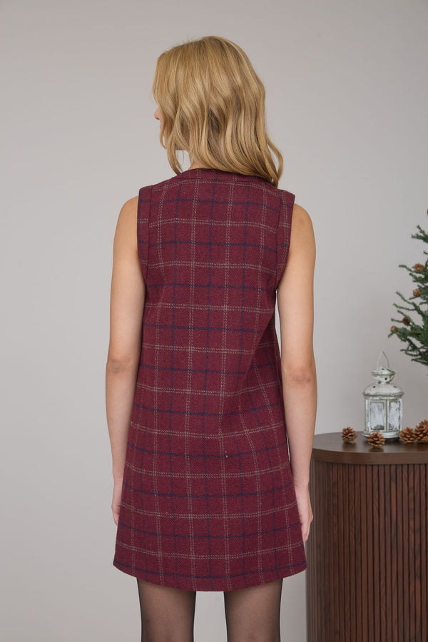 Plaid Tweed Button Down Sleeveless Dress