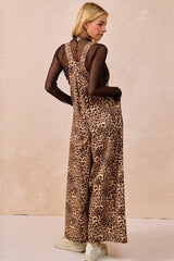 Leopard Printed Wide Leg Overall with Pocket