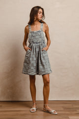 Checkered Denim Wide Leg Short Overalls