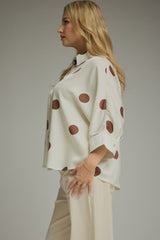 Curvy Cream and Brown Polka Dot Shirt