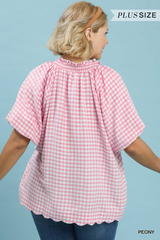 Curvy Gingham Bell Sleeve Top