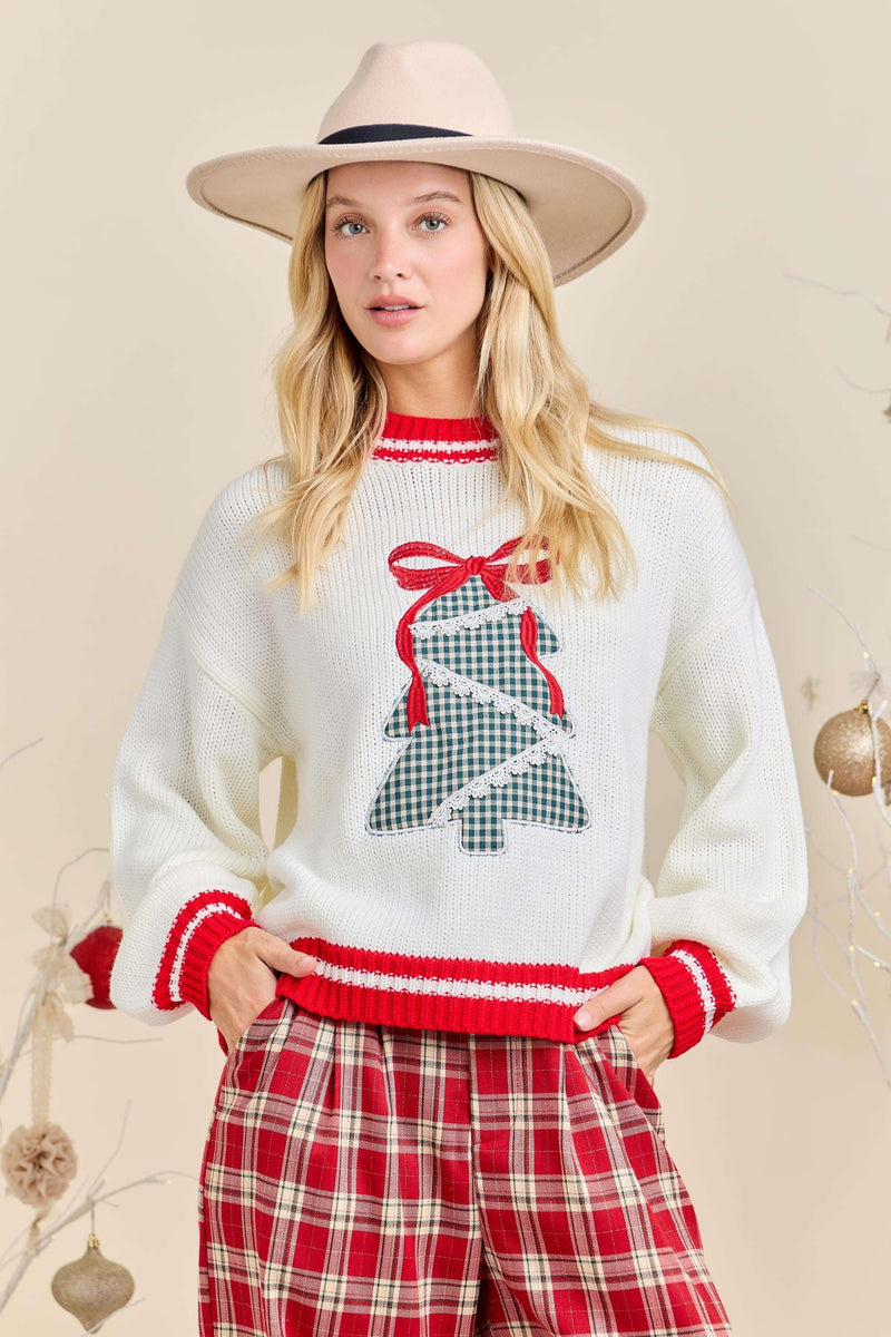 White Festive Holiday Sweater With Christmas Tree