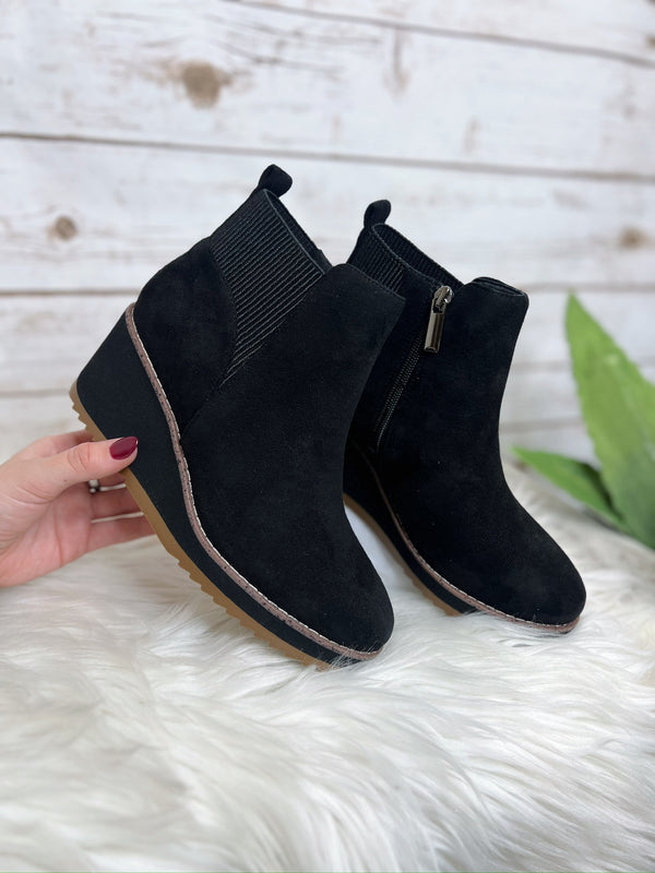 Apple Sauced Black Faux Suede Heeled Booties