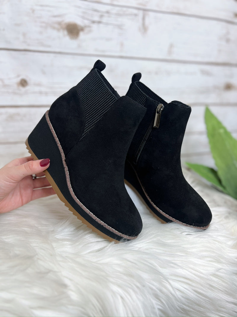 Apple Sauced Black Faux Suede Heeled Booties