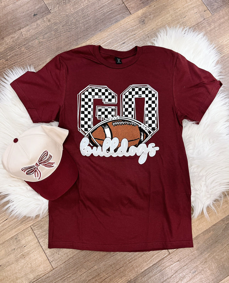 Go Bulldogs Maroon Football Spirit Tee