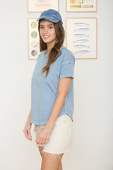 Round Neck Short Sleeve Exposed Seam Knit Top