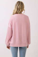 Pink Rib Patch Pullover Top