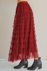 Ruby Tired Ruffle Mesh Maxi Skirt