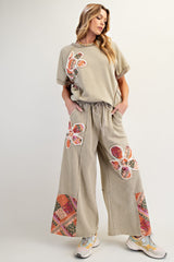 Olive Flower Patch Detail Raw Seam Knit Pant