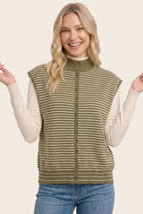 Mock Neck Button Front Cap Sleeve Sweater