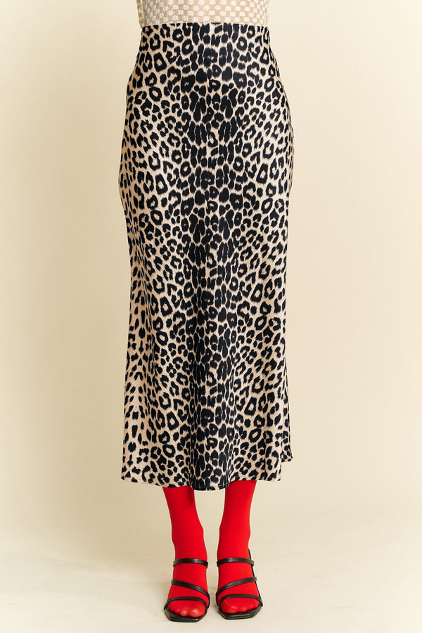 Leopard Print Silky Long Skirt with Zipper