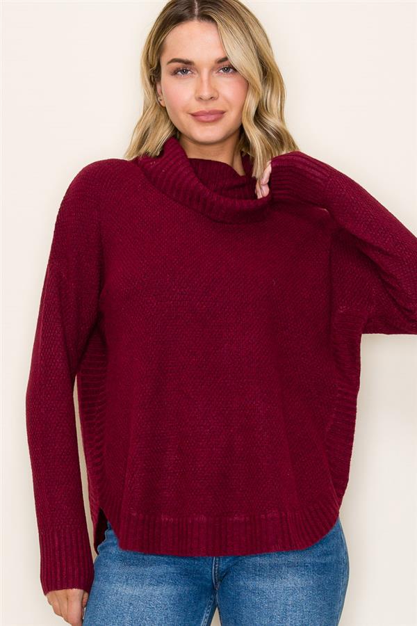 Slouchy Turtle Neck Tulip Hem Sweater