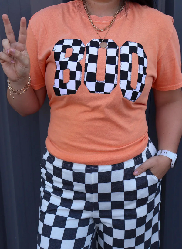 Orange Checkerboard Boo Patch Tee