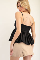 V-Neck Bubble Hem Spagetti Strap Top