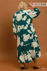 Curvy Teal Floral Midi Dress