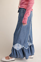 Washed Denim Ruffle Bottom Mineral Washed Pant