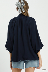 Smocked Collar Bubble Hem Top