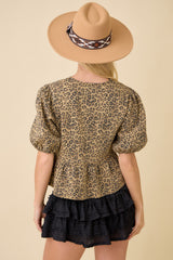 Leopard Printed Denim Shirt With Lace