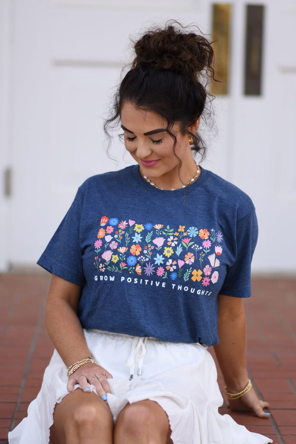 Heather Navy Grow Positive Thoughts Tee