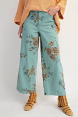 Curvy Mint Floral Wide Leg Pants