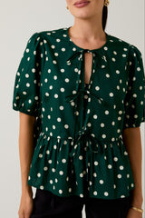 Green Polka Dot Puff Sleeve Top