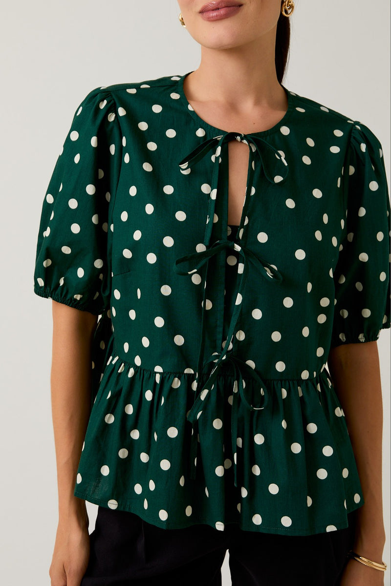 Green Polka Dot Puff Sleeve Top