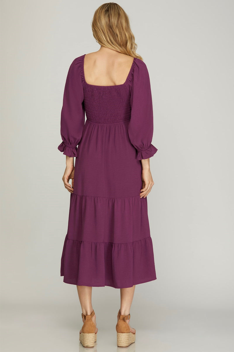 Smocked Cinch Detail Midi Dress