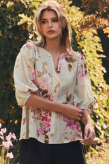 Curvy Mint Floral V-Neck Top