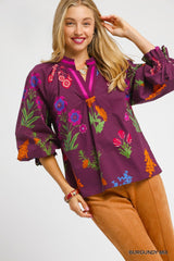 Floral Print V Neck Collar Top