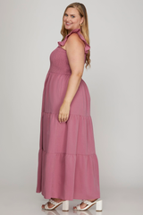 Curvy Square Neck Ruffled Sleeve Tiered Maxi Dress
