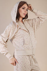 Cream Floral Oversized Zip Up Hoodie