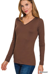 Brushed Microfiber Long Sleeve V-Neck Tee