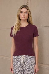 Washed Ribbed Knit Short Sleeve Top