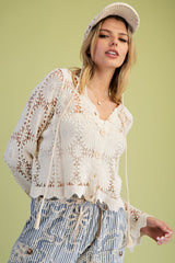 Ivory Floral Crochet Button Front Cardigan