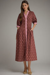 Burgundy Polka Dot Midi Dress