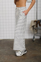 Navy and White Stripe Drawstring  Wide Leg Pant