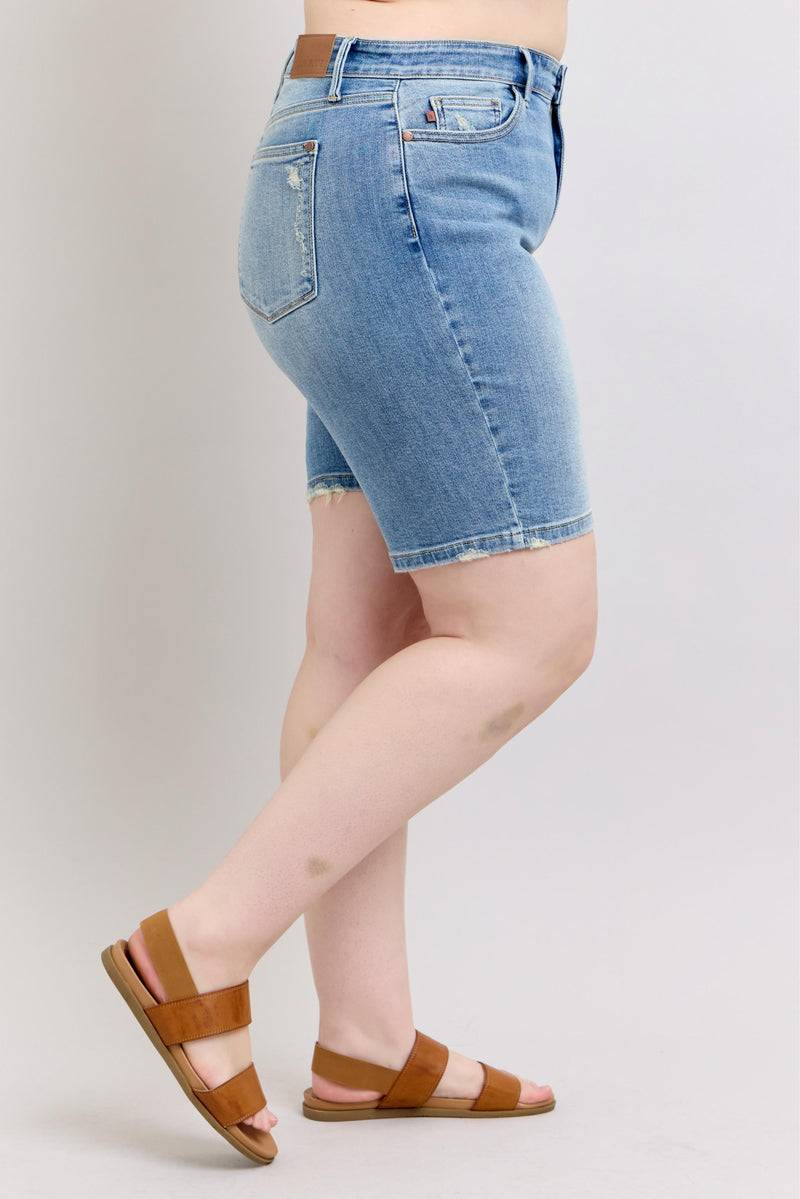 Curvy Callaway High Rise Vintage Washed Bermuda Shorts